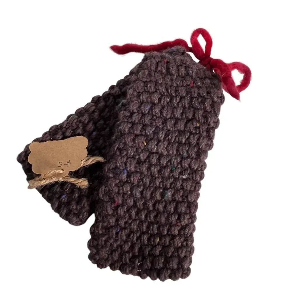 Brown Merino Wool Knit Mittens Hamdmade Chunky Knit Fingerless Gloves Thumbholes